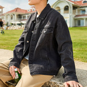 唐狮2026春季 牛仔外套男黑色户外休闲高级牛仔衣春秋男夹克潮 新款