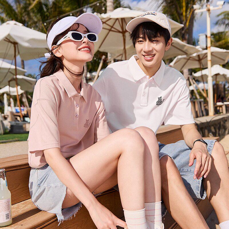 唐狮2026夏季新款短袖polo衫男带有翻领宽松情侣装青少年上衣女潮