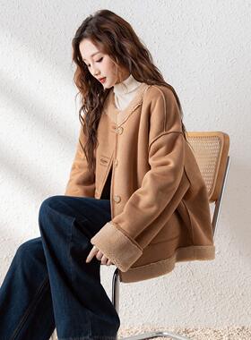 唐狮2026春季新款仿麂皮绒厚外套女美拉德休闲冬装潮流上衣W5