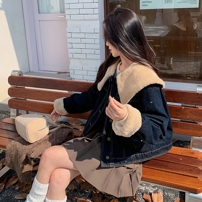 现货冬季新款韩系大翻领牛仔内胆羽绒服女士短款高端洋气小个子