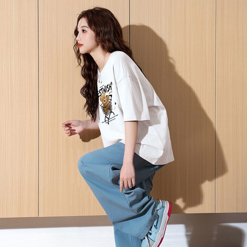 唐狮2026春夏季新款短袖T恤女白色圆领纯棉上衣宽松休闲小个子潮
