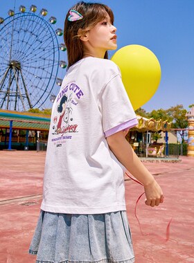[史努比联名]唐狮T恤女夏季短袖2026新款爆款撞色上衣女学院风sz