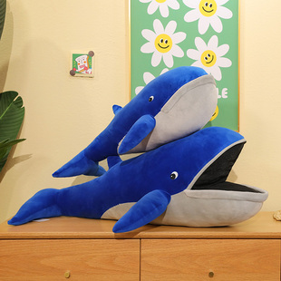 海洋馆仿真鲸鱼毛绒玩具鲸鱼海豚玩偶抱枕拉链可张嘴闭嘴男生礼物