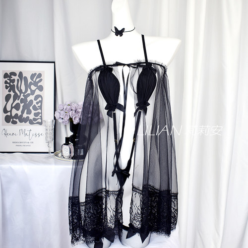 性感镂空蕾丝绑带蝴蝶结连体衣套装内衣红色新娘纯欲胸衣睡衣睡裙