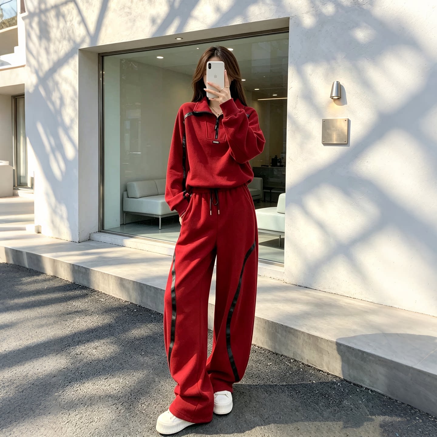 秋冬女学生运动阔腿裤两件套
