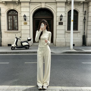 春秋韩系休闲连帽修身显瘦卫衣阔腿裤显瘦洋气网红百搭气质套装女