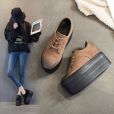 松糕棕色内增高坡跟厘米休闲单鞋