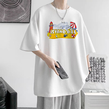 美式潮牌冰丝t恤夏季百搭港风短袖男上衣服韩版宽松休闲体恤半袖