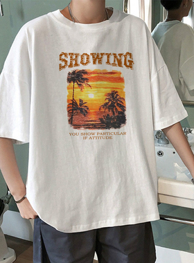 港风夏季青少年学生短袖男t恤韩版半袖潮牌宽松休闲百搭白色体恤