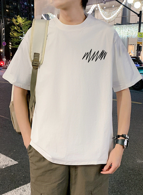 港风白色短袖t袖男生夏季新款ins潮牌潮流宽松学生休闲半袖上衣服