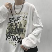 白色t恤男长袖 百搭纯色上衣 潮牌ins港风韩版 春秋季 宽松休闲打底衫