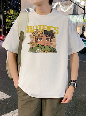 港风白色短袖t袖男生夏季新款ins潮牌潮流宽松学生休闲半袖上衣服