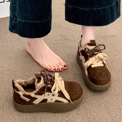 厚底德训鞋女款2025新款秋冬季爆款加绒二棉鞋运动休闲板鞋子女鞋