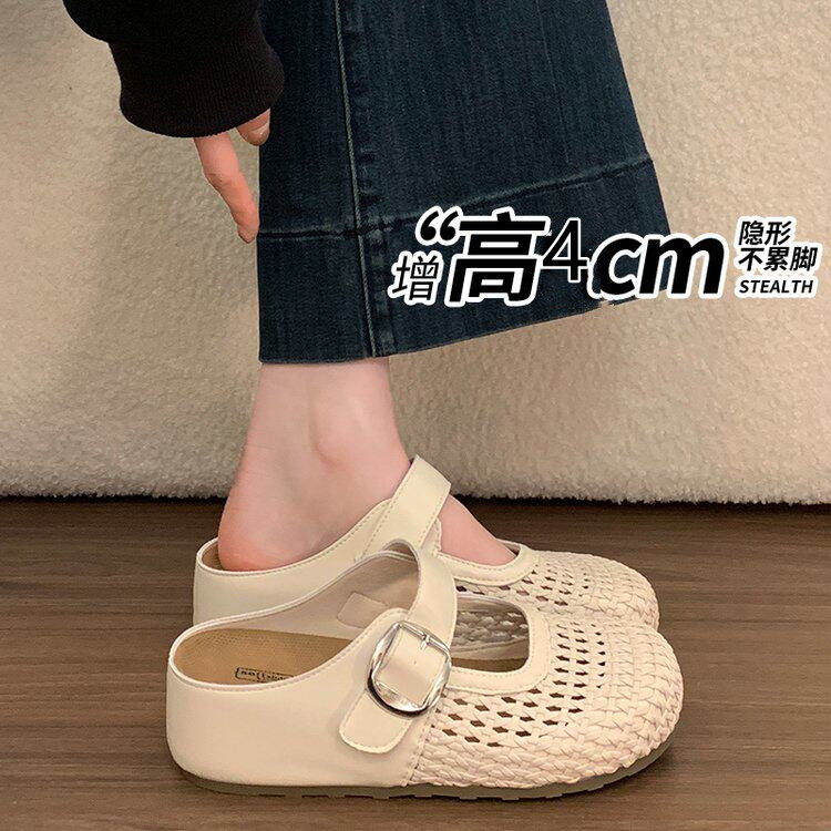 厚底内增高包头半拖鞋女2026新款夏季镂空透气凉鞋一脚蹬勃肯凉拖