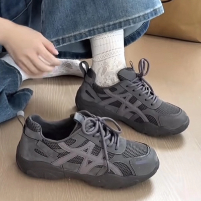 复古厚底德训鞋女2025秋冬新款灰色休闲运动鞋百搭软底增高登山鞋