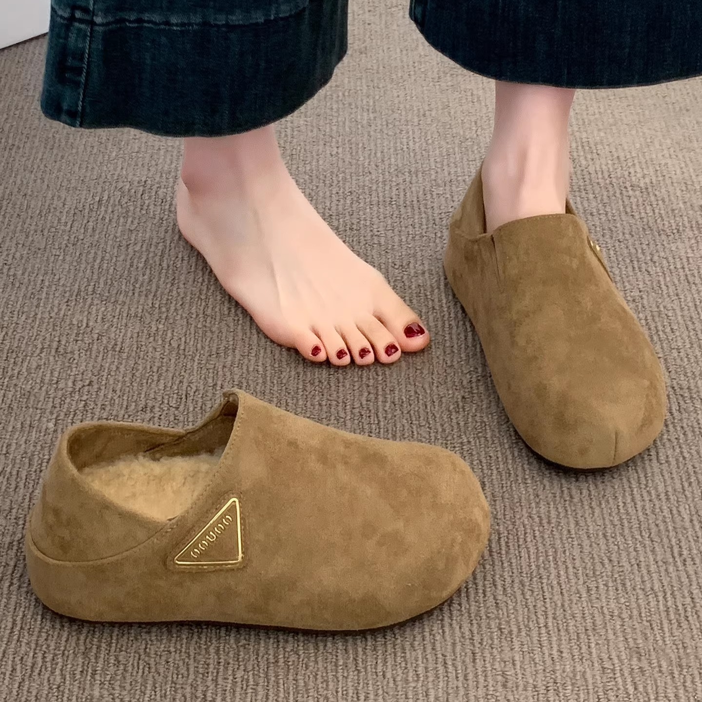 全包勃肯鞋女2025新款秋冬爆款一脚蹬懒人毛毛棉鞋厚底博肯女鞋子