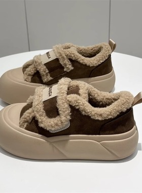 厚底魔术贴棉鞋女冬加绒一脚蹬松糕底面包鞋休闲鞋2025保暖二棉鞋