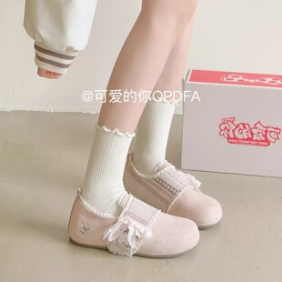 甜美风魔术贴勃肯鞋女一脚蹬蝴蝶结单鞋百搭休闲鞋2026春季懒人鞋