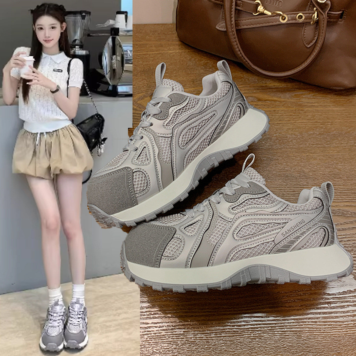 厚底老爹鞋女2026新款春季百搭网面透气休闲运动女鞋子爆款阿甘鞋