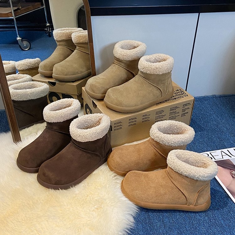 冬季新款小土豆卷毛雪地靴女皮毛一体韩版大头加绒短筒靴W31