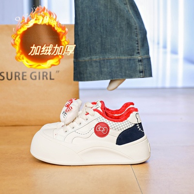 韩版丑萌大头面包鞋女冬季爆款网红娃娃头大童中学生加绒小白板鞋