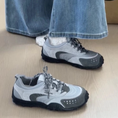 灰色复古厚底德训鞋女2025新款秋冬百搭增高登山休闲运动阿甘板鞋