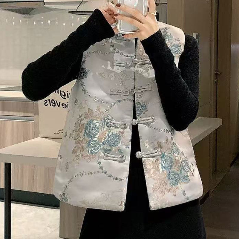 2024新中式盘扣文艺立领气质保暖薄款秋冬百搭显瘦常规款马甲国风,女装/女士精品,马夹,淘宝优惠券,粉丝福利购,淘宝优惠卷