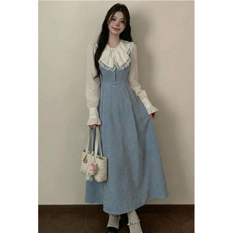 秋冬法式温柔气质收腰显瘦日常通勤蝴蝶结衬衫上衣长款连衣裙套装,女装/女士精品,时尚套装,淘宝优惠券,粉丝福利购,淘宝优惠卷