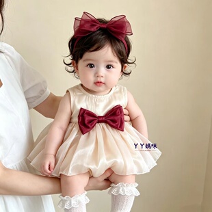 婴儿衣服夏季女婴新款连体衣洋气宝宝绸缎软纱公主包屁裙夏天裙子