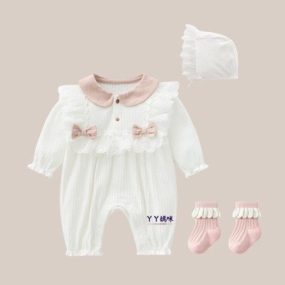 满月婴儿衣服2025秋装长袖宫廷公主风连体衣新生女宝宝百日宴爬服