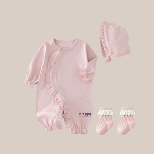 新生婴儿满月公主服春秋季薄款连体衣女宝宝百天纯棉无骨外出爬服