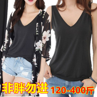 240200斤300加肥胖MM纯棉深V领吊带背心女士百搭打底衫 夏季 特大码