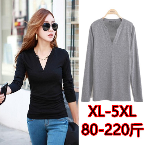 大码加绒修身长袖t恤200斤打底衫