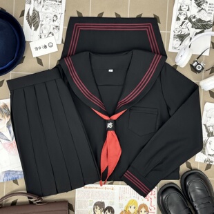 樱奈家赤三本水手服百褶裙套装原创日系甜酷JK制服学院风班服校服