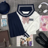 樱奈家学院风原创收腰泡泡袖 带扣白三本水手服女日系甜妹风JK制服