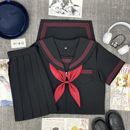 樱奈家改良赤三本水手服套装