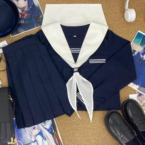 日系JK制服改良白领绀三本水手服