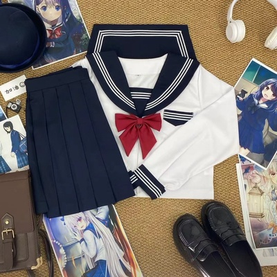 樱奈家正版JK制服改良白三本水手服满襟海军风百褶裙学院日系校服