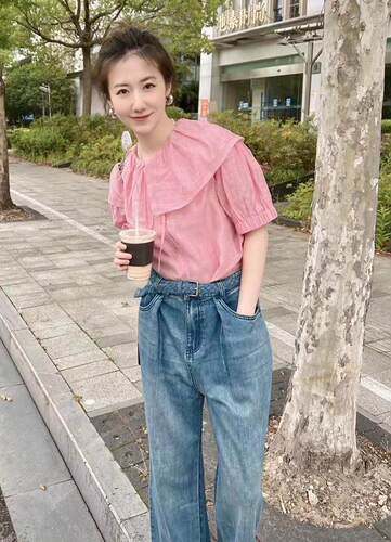 宽松通勤复古单排扣短袖