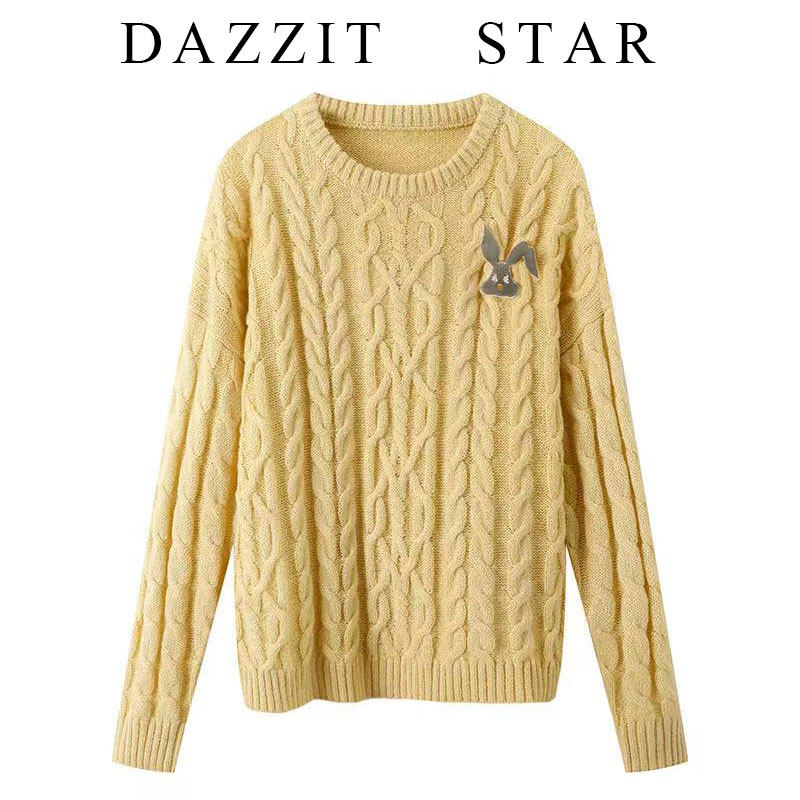 清仓特价不退不换2025新款时尚百搭纯色兔子头挂件麻花长袖毛衣女