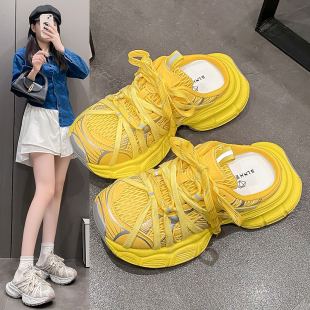 百搭增高半拖鞋 巴黎厚底老爹鞋 网面透气休闲运动鞋 夏季 女包头新款