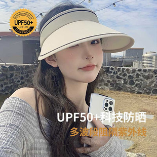 夏季 UPF50 防曬帽女大帽檐空頂uv騎車防紫外線太陽(yáng)帽子遮陽(yáng)遮臉