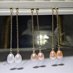 S925纯银针长款气质耳坠 简约爆款珍珠耳钉小流苏款复古大众女