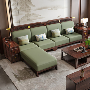 新中式实木沙发客厅乌金木现代简约冬夏两用储物贵妃沙发茶几组合