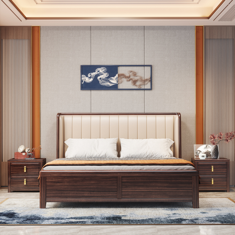 博韵诺新中式双人乌金木实木床