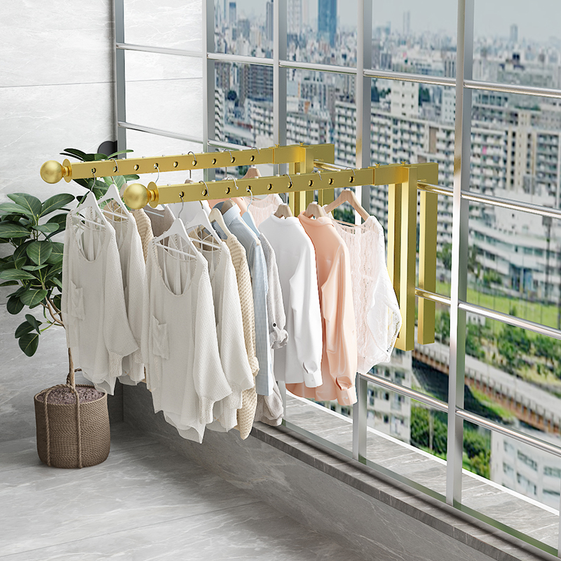 阳台栏杆晾衣杆窗框防盗网护栏晾衣架家用宿舍多功能晒衣杆免打孔