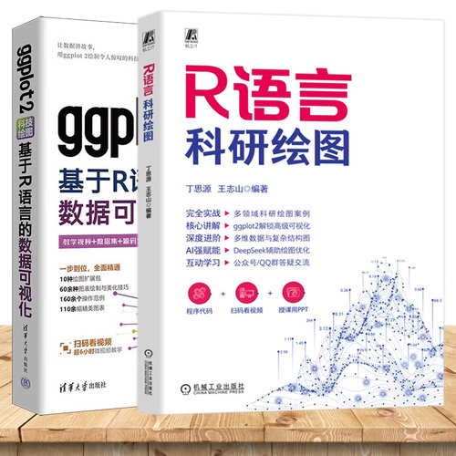 【任选】R语言科研绘图+ggplot2科技绘图 基于R语言的数据可视化 ggplot2 语言操作教程书ggplot2绘图包科研图表制作使用方法技巧