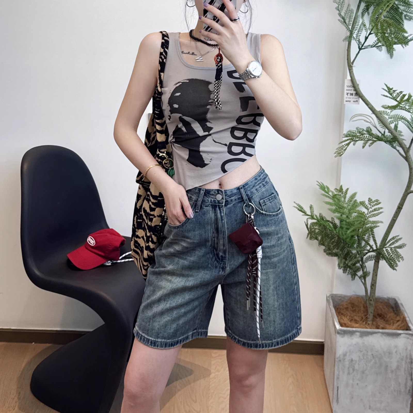 复古简约怀旧水洗牛仔短裤女夏季新款中裤百搭休闲宽松直筒五分裤