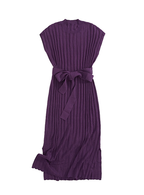 GP108 菲诗菲曼高端定制【秋韵】 显瘦遮肉针织紫色连衣裙WL4032M