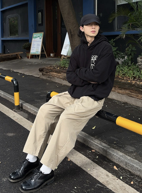 OBSERVER LAB SSA松紧腰魔术贴打褶宽松舒适基础日系九分休闲长裤